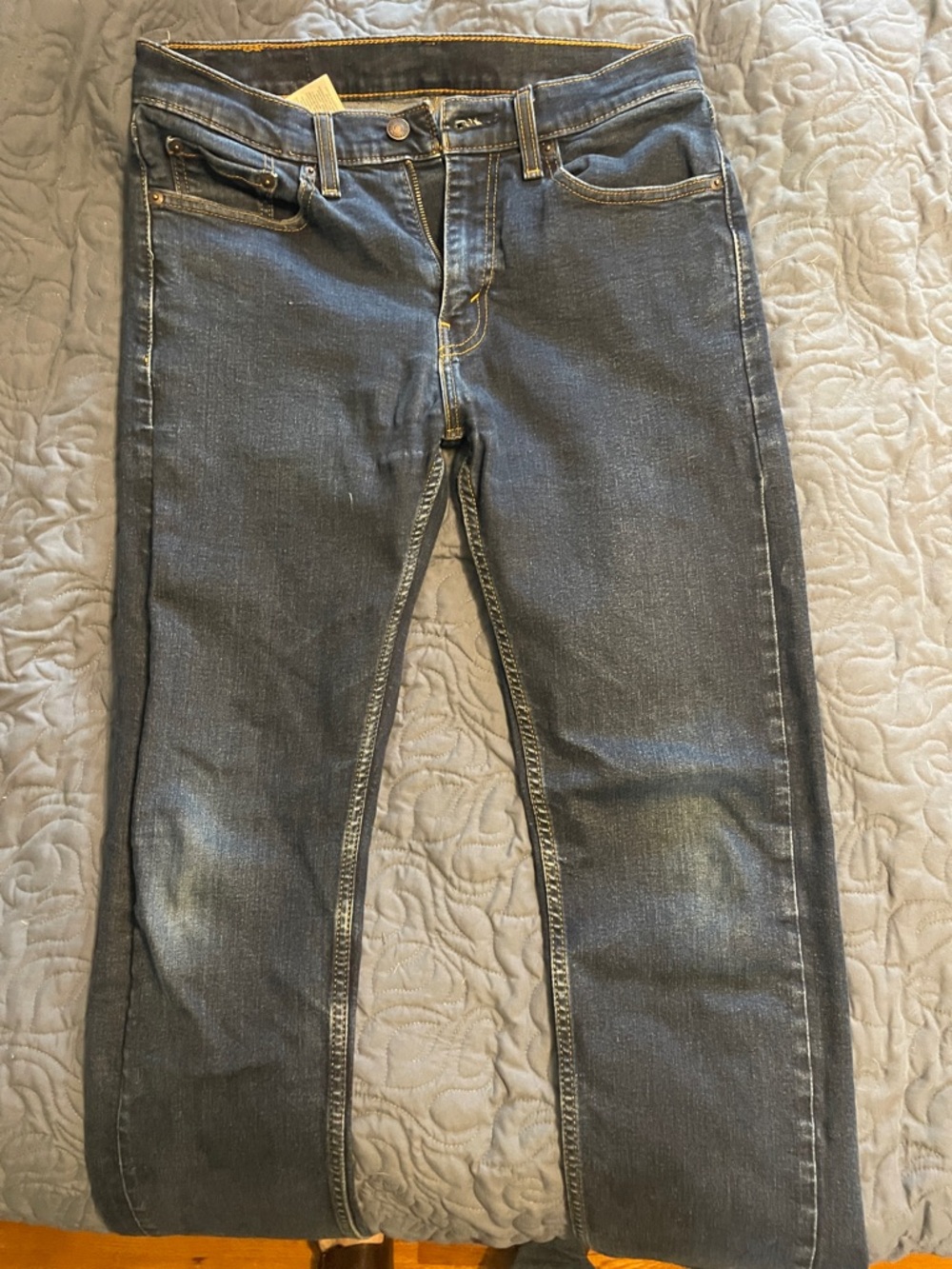 Levi's Men's 506 Slim Straight Dark Blue Jeans with Tan Patch - Picture 3 of 5
